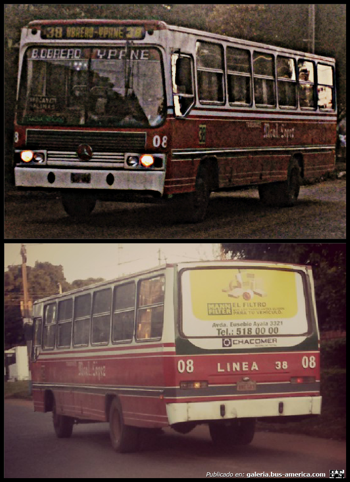 Mercedes-Benz OF 1315 - San Jorge - Mariscal López 
Línea 38 - Interno 08
Ex linea 12 - coche 03

Este bues este año cumple 20 años de servicio y según CETRAPAM para el año que viene ya tendrá que jubilarse así que es bueno aprovechar y tomarle todas las fotos que se pueda...el estado de este bus esta impecable...
