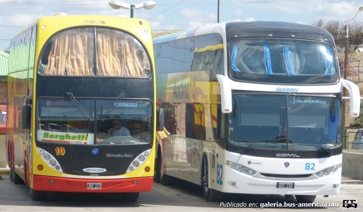 Metalsur Starbus
JMO 215 [1°] & OQY 232 [2°]
Interno 10 [1°] & 82 [2°]
Borghetti Viajes & Auckland
En la terminal de Puerto Madryn.
(Datos de izquierda a derecha)

Fotografía: José Aparicio
Palabras clave: Mercedes-Benz Scania Metalsur Starbus Comil Campione