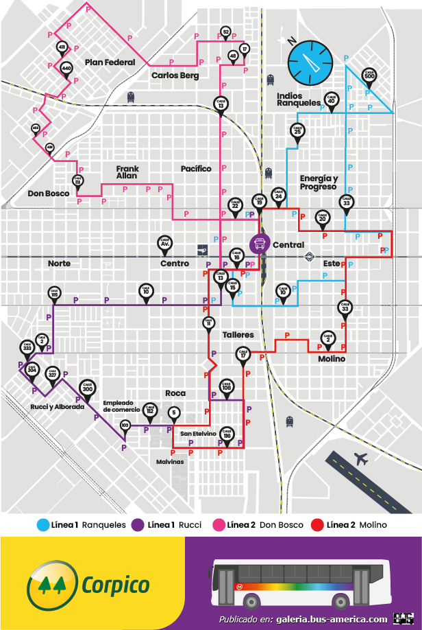 CORPICO
Líneas 1 & 2 (Gral.Pico)

RECORRIDO LINEAS CORPICO

Fuente: [url=https://www.corpico.com.ar/transporte]CORPICO[/url]
