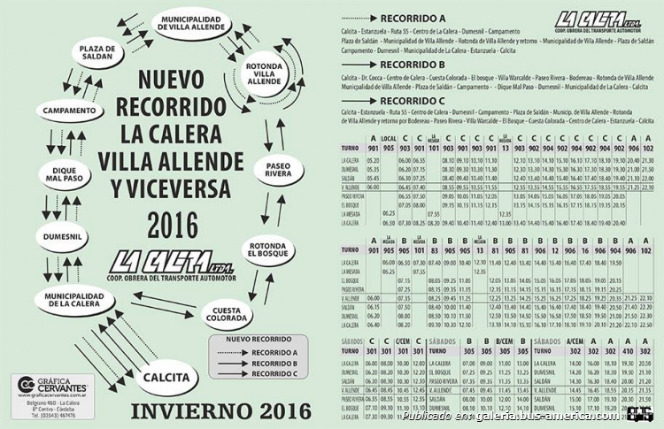 Coop. La Calera
Horario 2016
