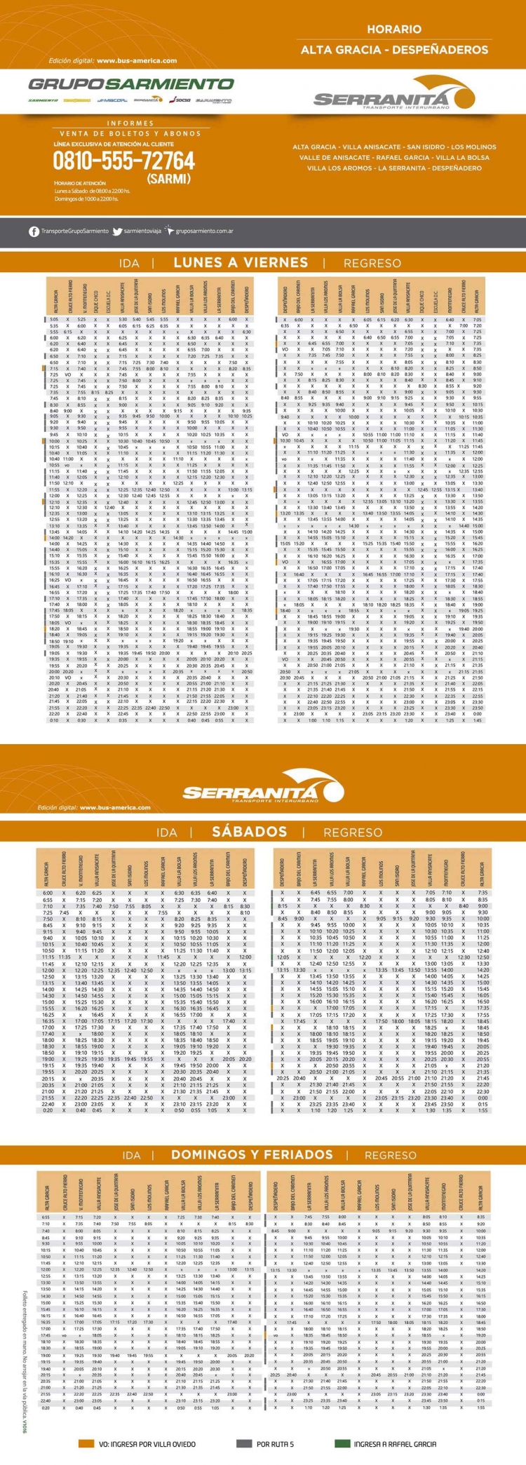 La Serranita
Horarios 2016
Extraído de: Grupo Sarmiento en facebook
