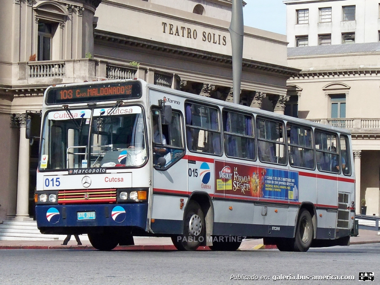 Mercedes-Benz OH 1318 - MARCOPOLO TORINO LN (en Uruguay) - CUTCSA
Uno de los Torino con Mercedes Bnez de ésta generación con que contó la empresa Cutcsa. Interno 15 entra a Plaza Independencia circulando por la línea 103. Patente STC-2015.

Foto: Pablo Martínez
Palabras clave: MARCOPOLO TORINO GIV CUTCSA MONTEVIDEO URUGUAY