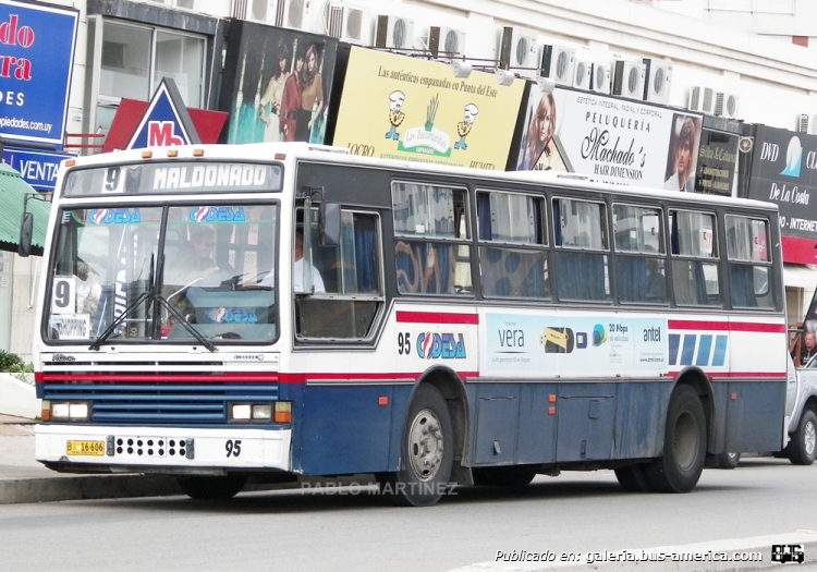 Volvo B 58 - CAIO VITORIA (en Uruguay) - CODESA
B 16-606

Este es un verdadero luchador del camino. Habiendo llegado inicialmente en el año 92 para prestar servicios con la cooperativa Ucot, luego de ser dado de baja, un lote de éstos Vitoria fueron adquiridos por Cutcsa hasta su baja definitiva. Una vez radiados de servicio en Cutcsa, algunos fueron adquiridos por Codesa, para seguir prestando servicios en el este. Patente B 16-606, interno 95.

Foto: Pablo Martínez
Palabras clave: CAIO VITORIA VOLVO CUTCSA UCOT CODESA MALDONADO URUGUAY