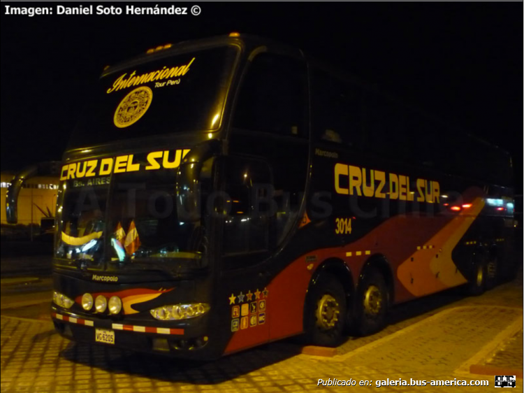 Marcopolo G6 Paradiso 1800 DD (en Perú) - Cruz del Sur
Fotógrafo: Daniel Soto Hernández
Extraído de: atodobus.cl
Palabras clave: cruz del sur
