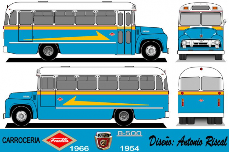 Ford B 500 - Franklin
Dibujo: Antonio Riscal

Puede conocer la historia de esta carrocera en: [url=https://www.bus-america.com/CHcarrocerias/Franklin/Franklin-histo.php]Historia de carrocerías Franklin[/url]
